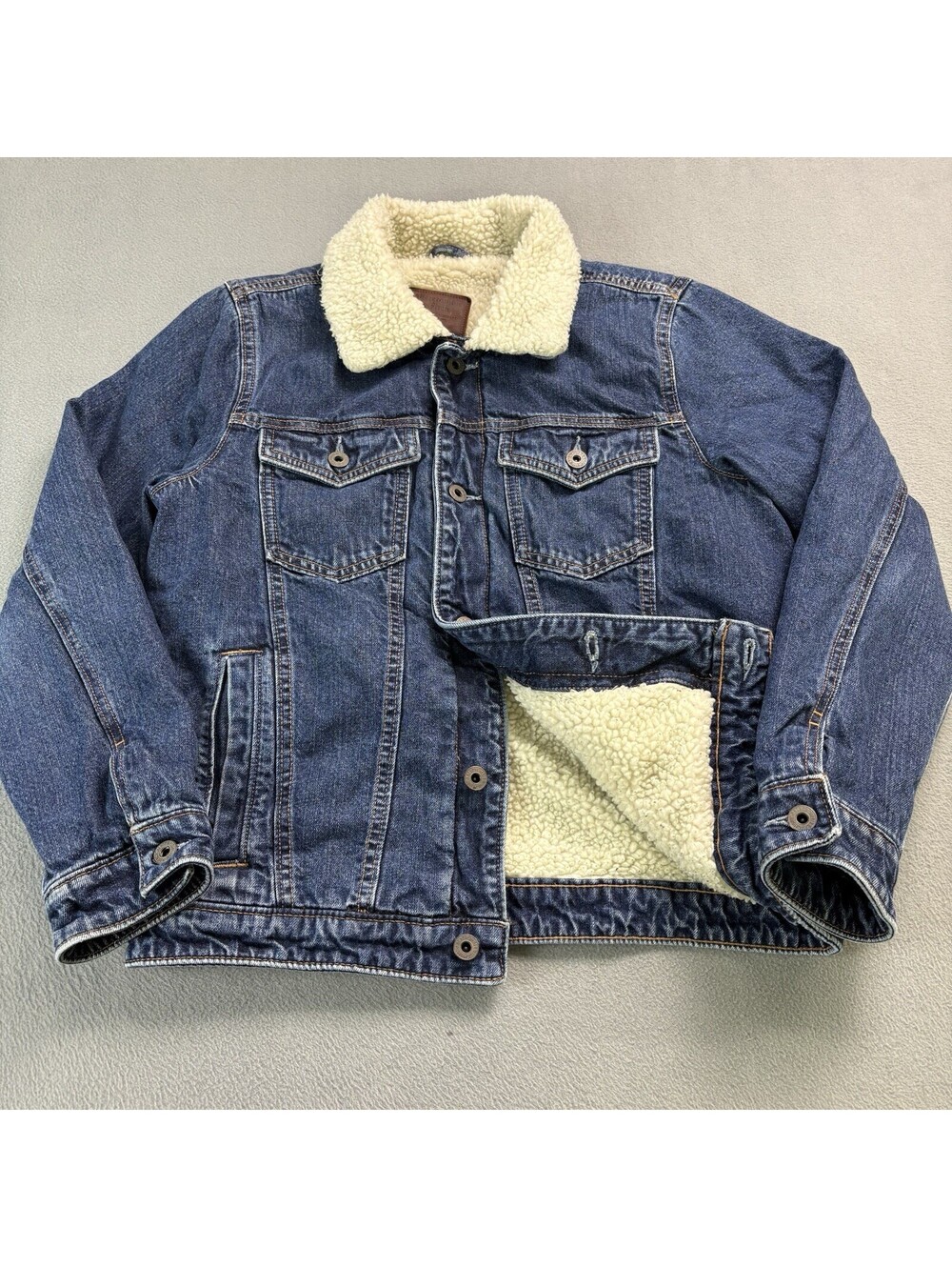 Vintage Abercrombie And Fitch Sherpa Lined Denim Jean Trucker Jacket Size XS